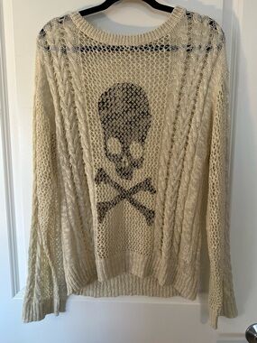 Cream Open-Knit Skull Sweater - Brand:Shein